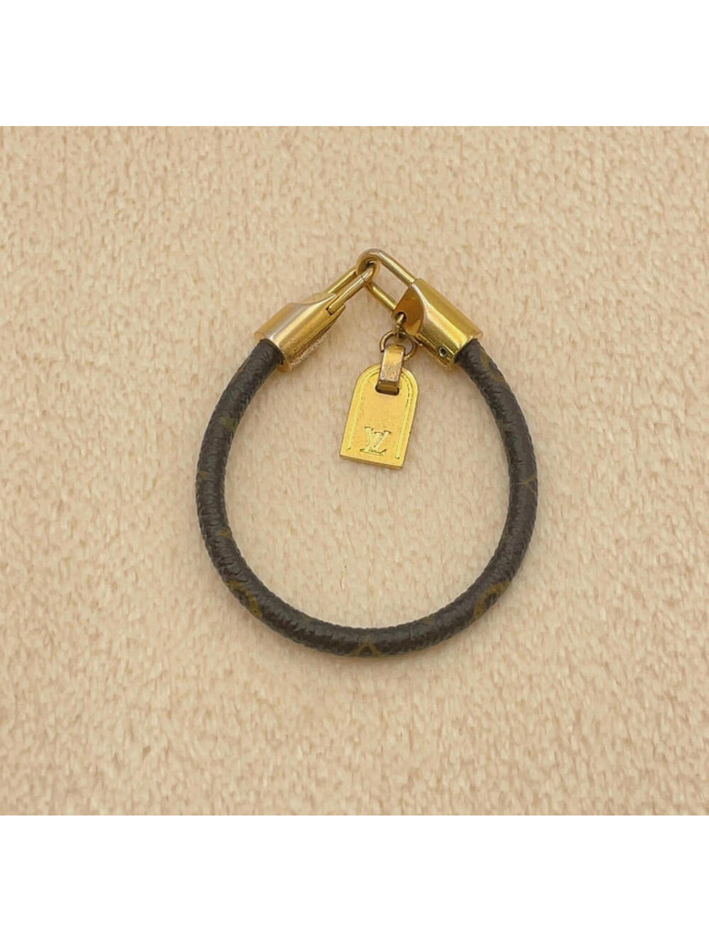 Louis Vuitton Luck It Bracelet Monogram Canvas and Gold Tone Luggage Tag Charm